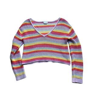 Lovers and Friends Rainbow Stripe Cropped Knit Sweater Size Small